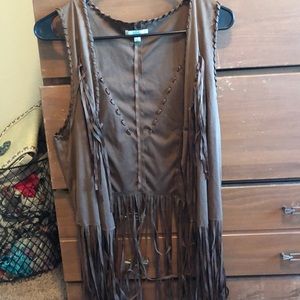 Brown fringe vest